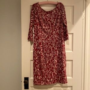 Cocktail dress, JS Collection, size 12, burgundy with silver/pink floral